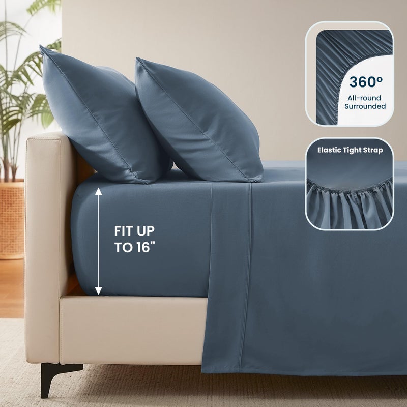 SLEEP ZONE مجموعة ملاءات سرير توين للأطفال من سليب زون نانوتكس سوبر سوفت للتبريد 3 قطع - ملاءة مسطحة وغطاء وسادة سهلة العناية - خالية من التجاعيد، مقاومة للتلاشي، جيب عميق 16" (أزرق فليت) - Image 5